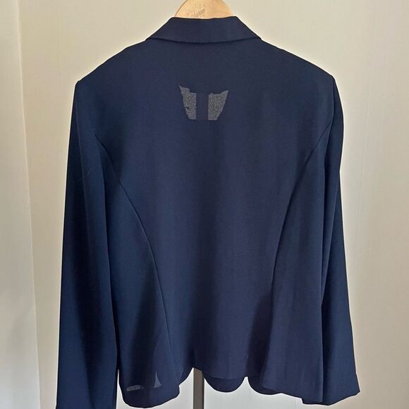 Vintage Leslie Fay Navy Blazer 12 Pearl Buttons Sheer 80s Power Jacket - Picture 7 of 7